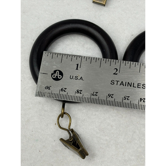 1 1/2" Inch Wooden Curtain Drapery Rings w/ Hook Clips Set of 6 Dark Brown - Picture 3 of 3
